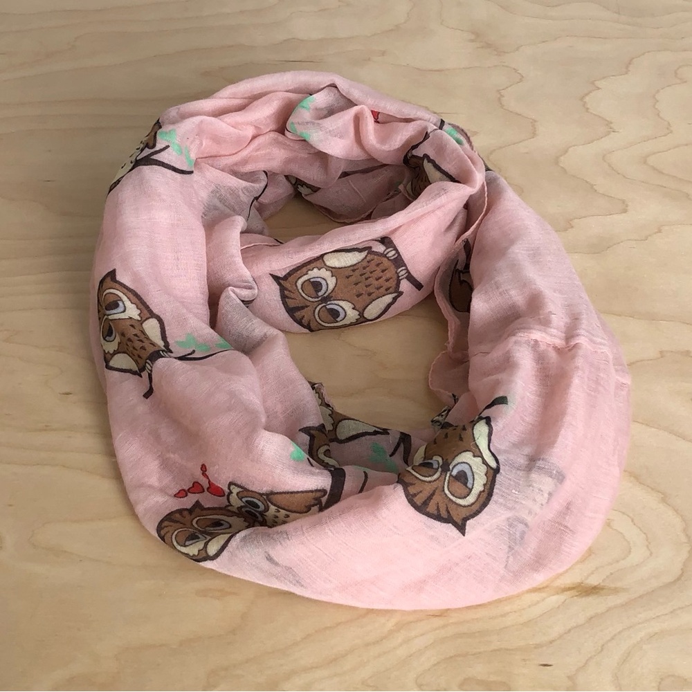 Pink Owl Print Scarf Big Girls Small Outwear 100% Viscose.